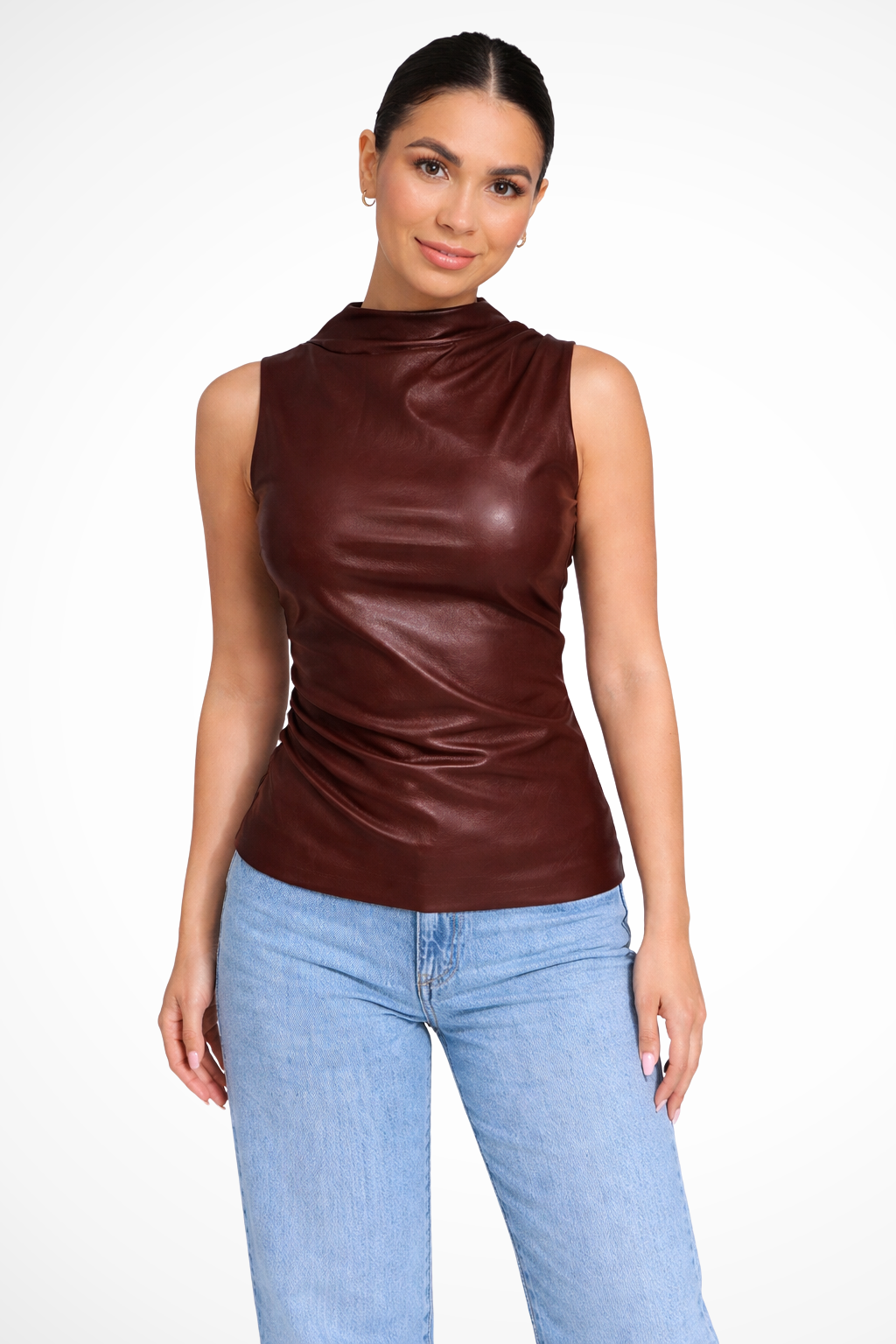 Seraphina | Sophisticated Faux Leather Mock Neck Top