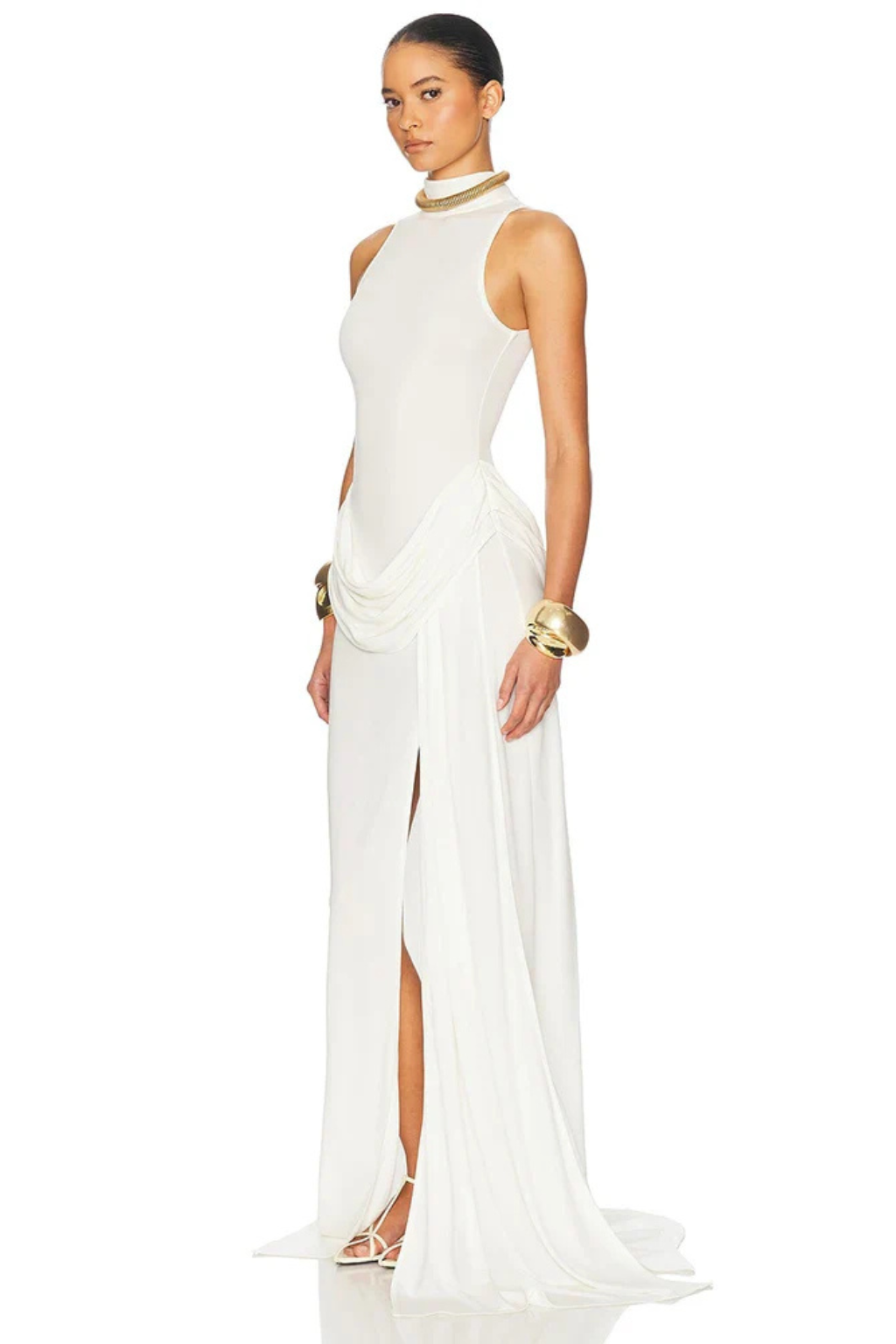 Adrielle | Elegant High Neck Draped Waist Maxi Dress