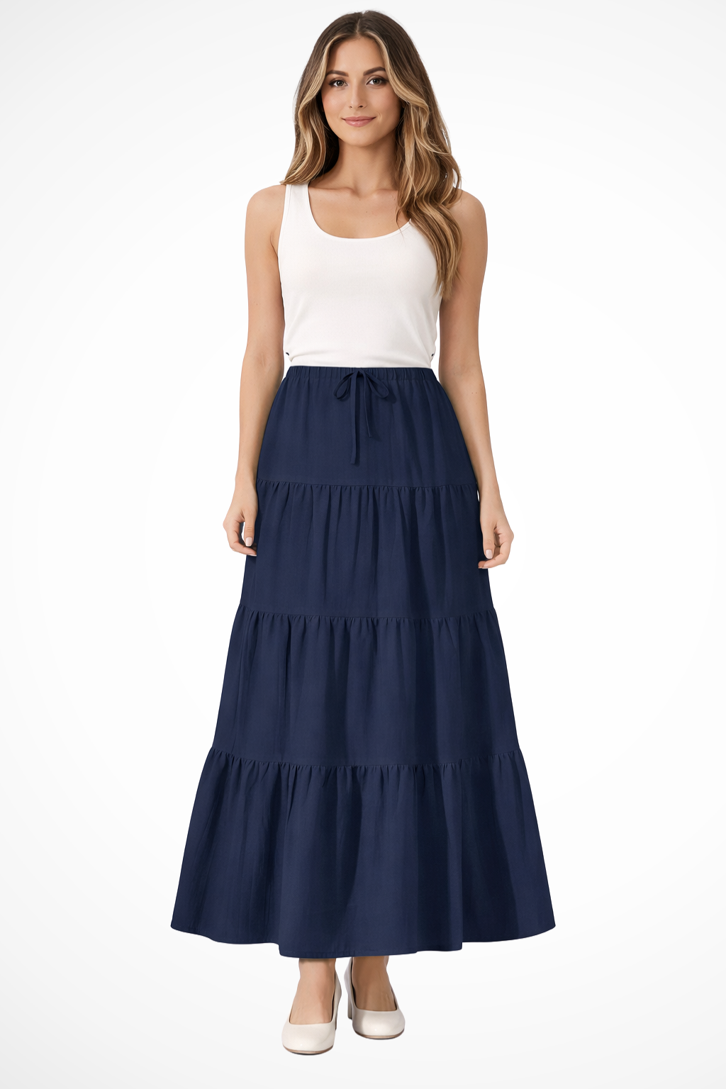 Celestine | Effortless Tiered Drawstring Maxi Skirt
