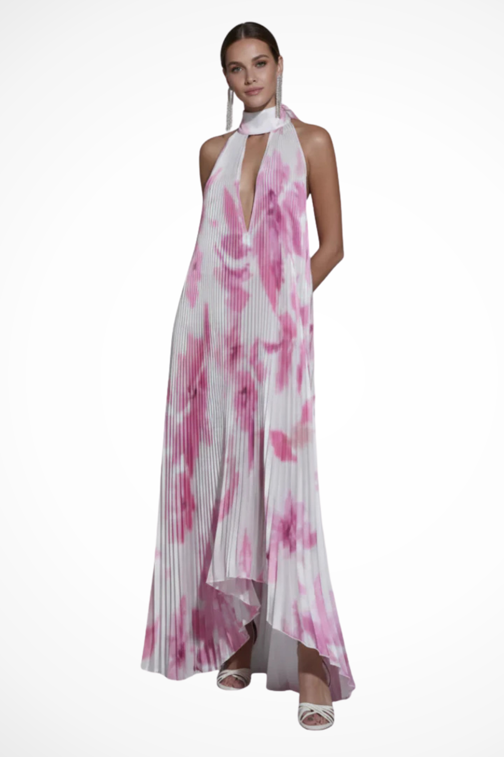 Luneth | Elegant Pleated Halter Maxi Dress