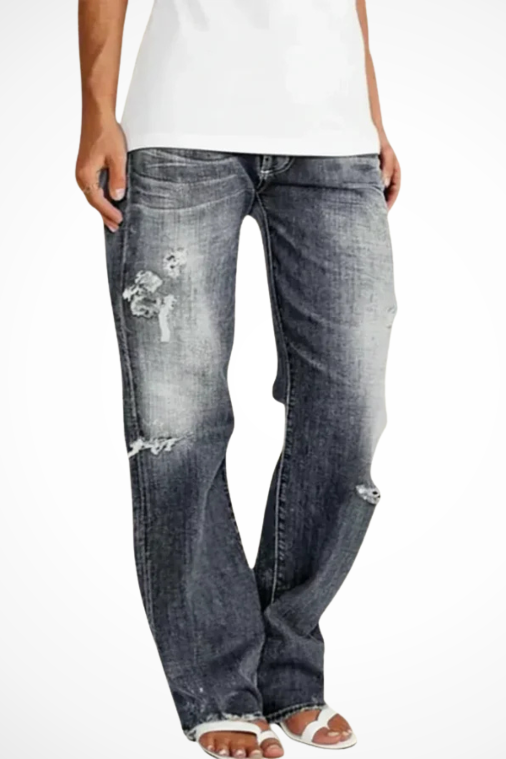 Rowella | Effortless Distressed Mid Rise Straight Leg Jeans