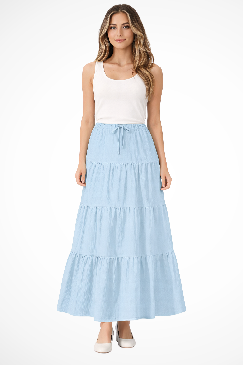 Celestine | Effortless Tiered Drawstring Maxi Skirt