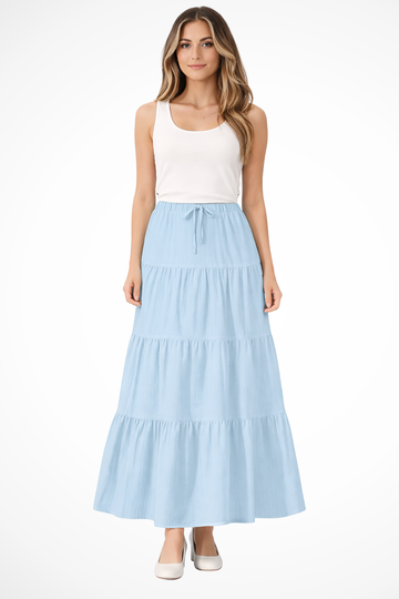Celestine | Effortless Tiered Drawstring Maxi Skirt