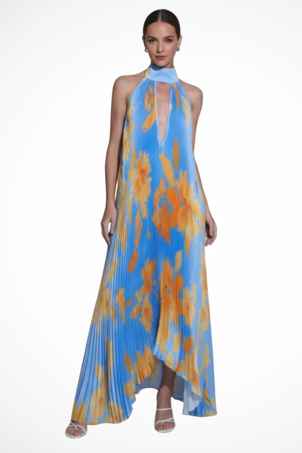 Luneth | Elegant Pleated Halter Maxi Dress