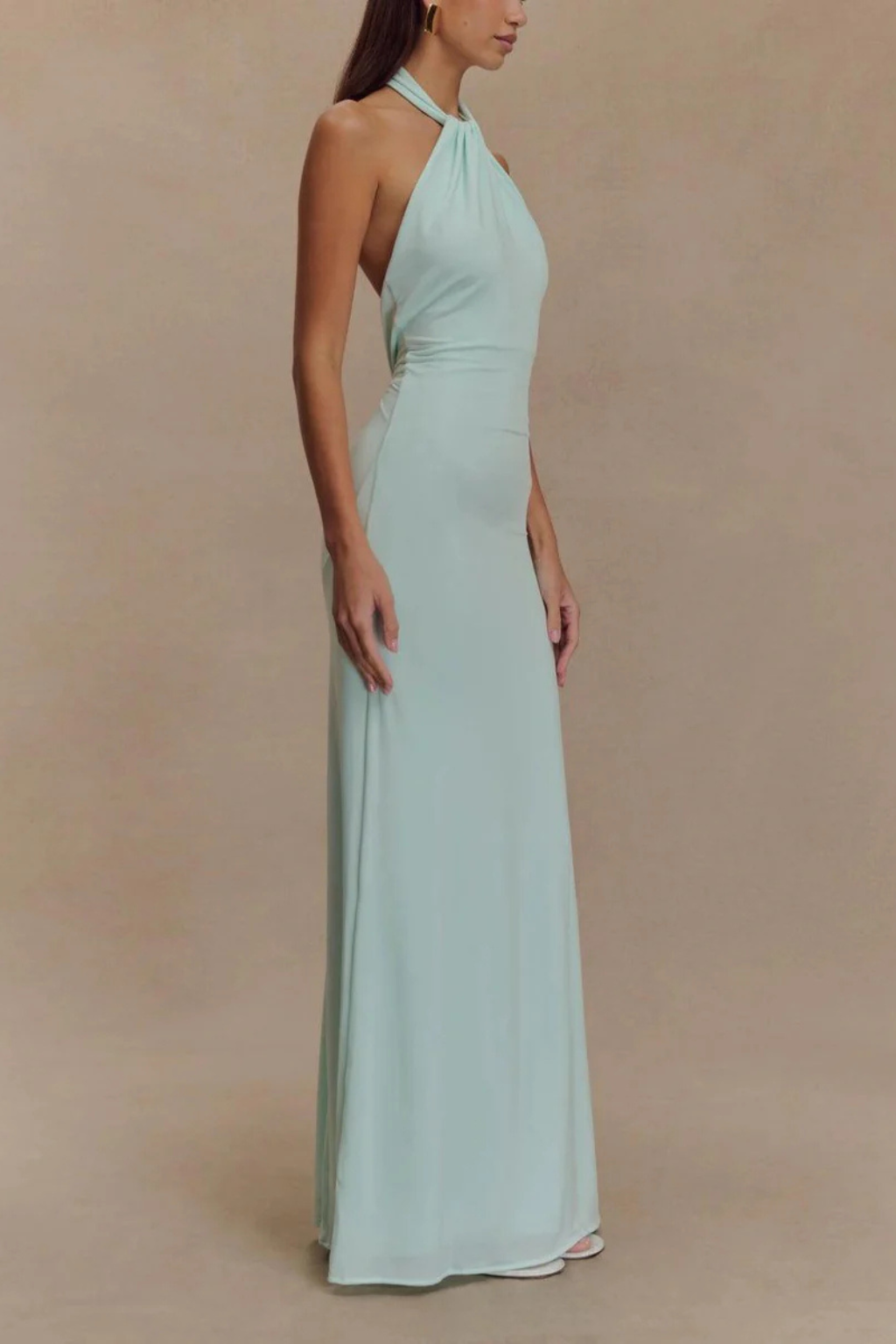 Evangeline | Elegant Halter Twist Knot Open Back Bodycon Maxi Dress
