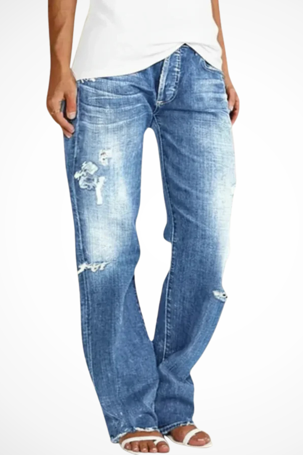 Rowella | Effortless Distressed Mid Rise Straight Leg Jeans