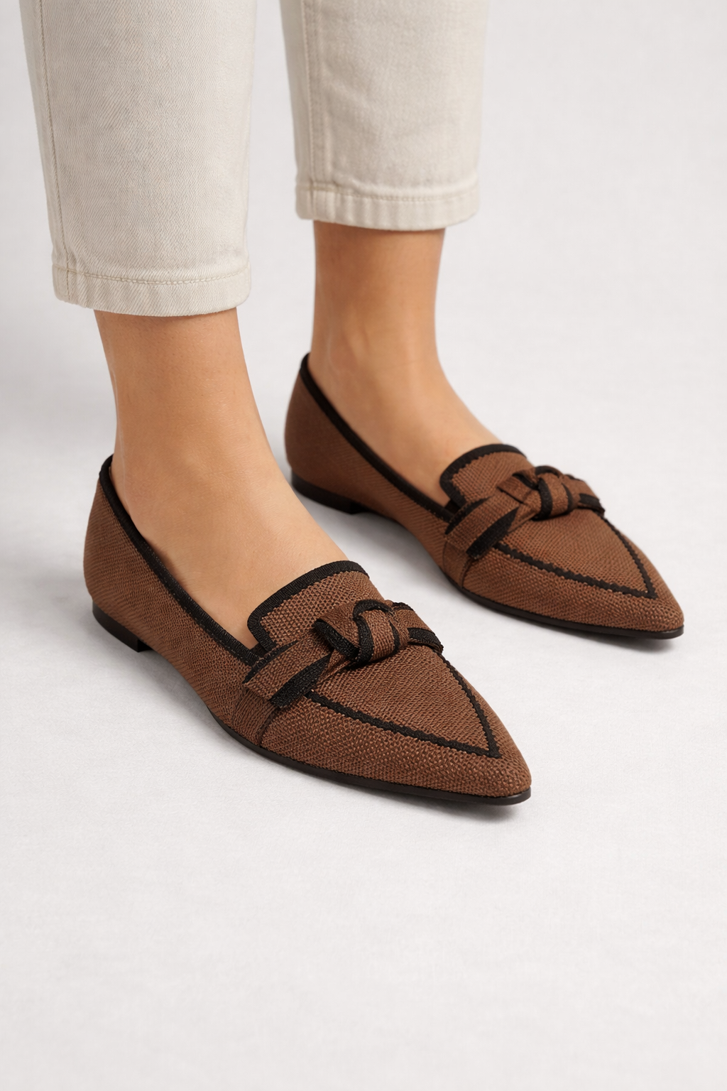 Evangeline | Elegant Pointed Toe Knit Bow Ballet Flats