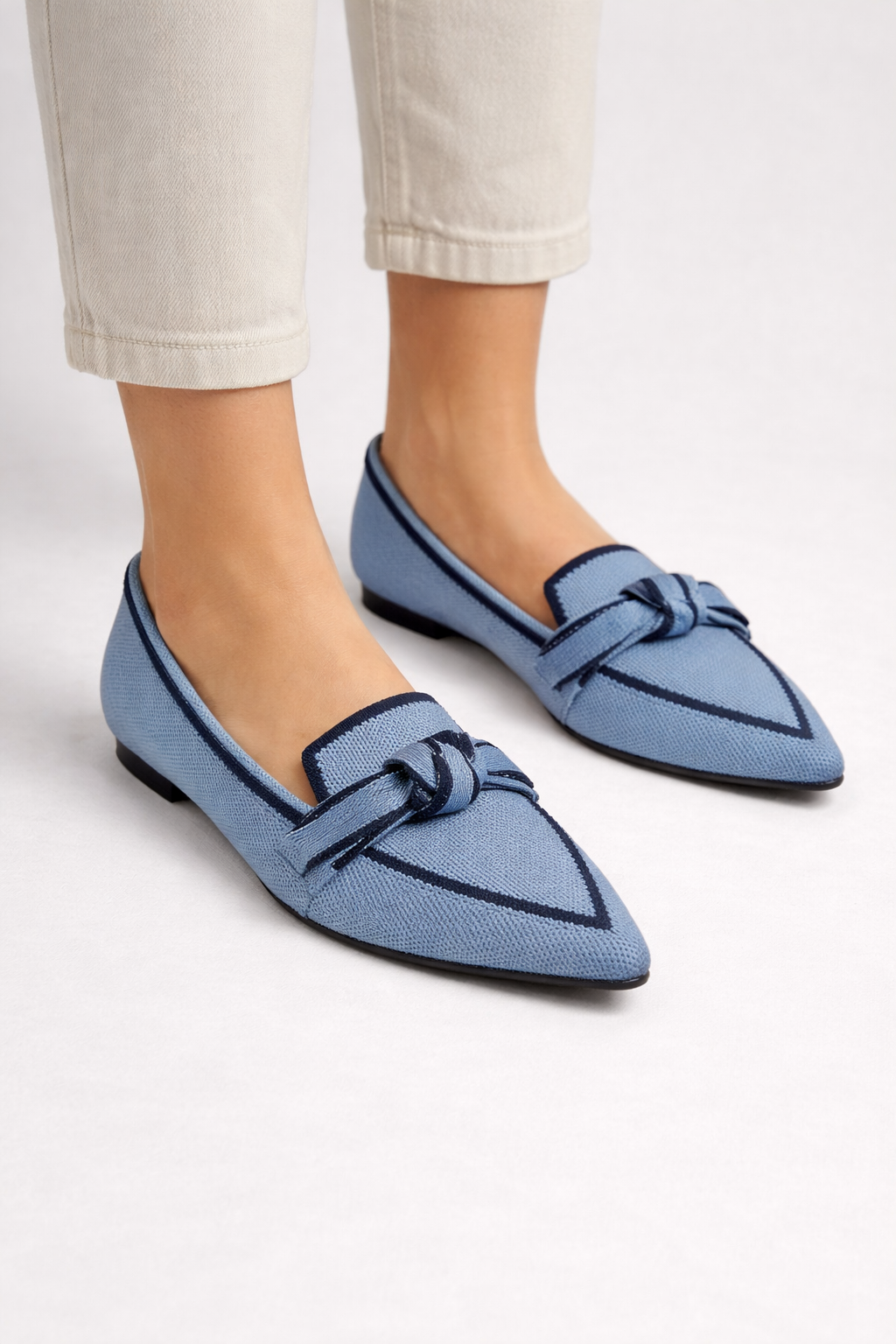Evangeline | Elegant Pointed Toe Knit Bow Ballet Flats