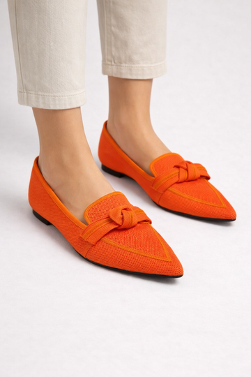 Evangeline | Elegant Pointed Toe Knit Bow Ballet Flats