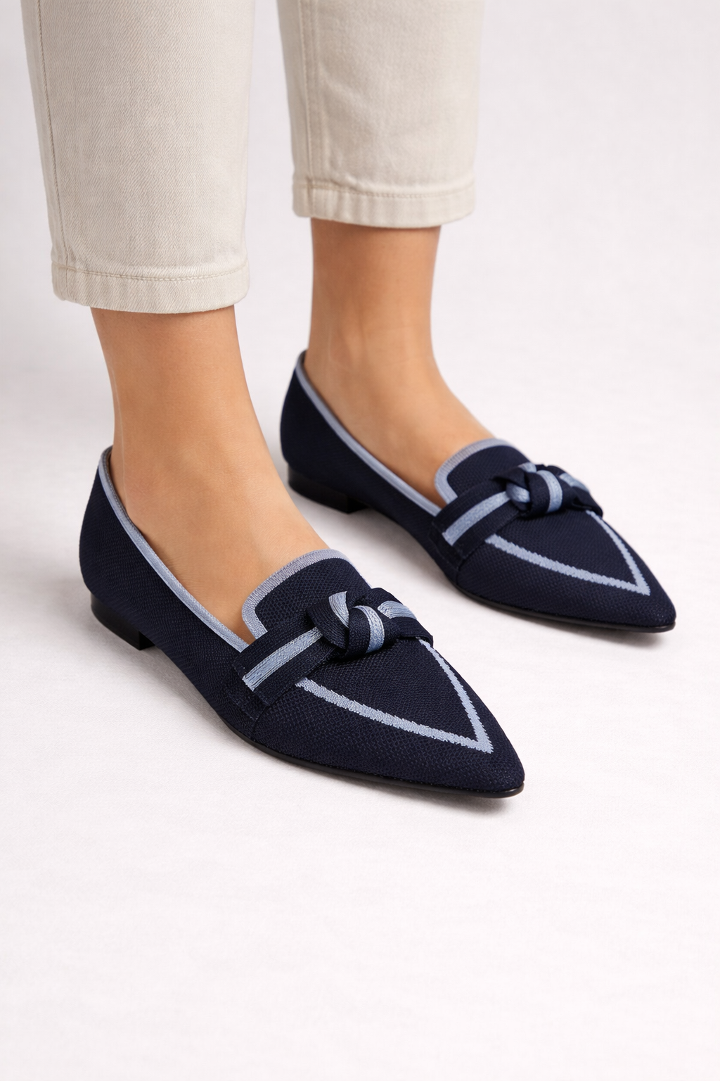 Evangeline | Elegant Pointed Toe Knit Bow Ballet Flats
