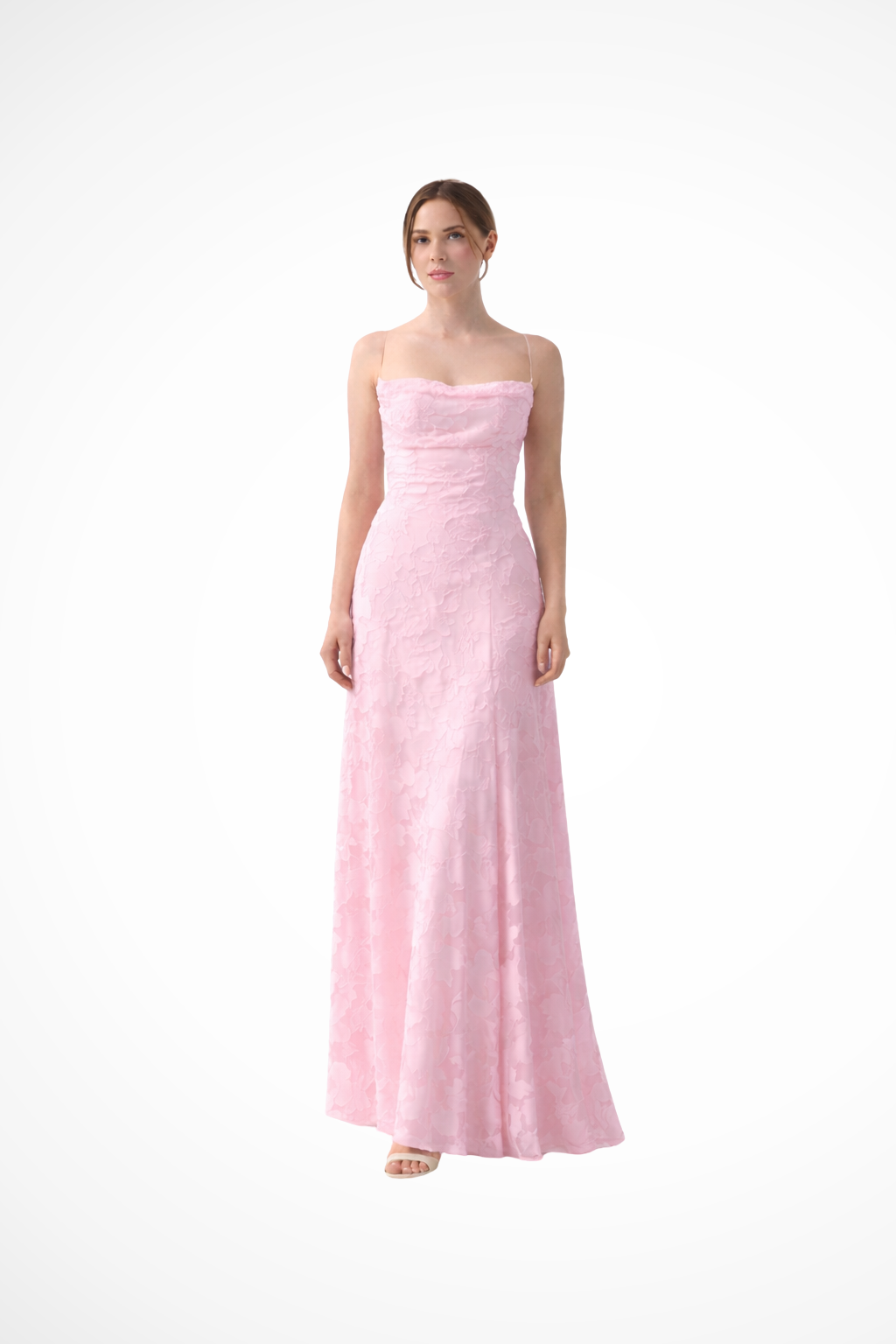 Claribel | Elegant Floral Jacquard Lace-Up Back Formal Maxi Dress