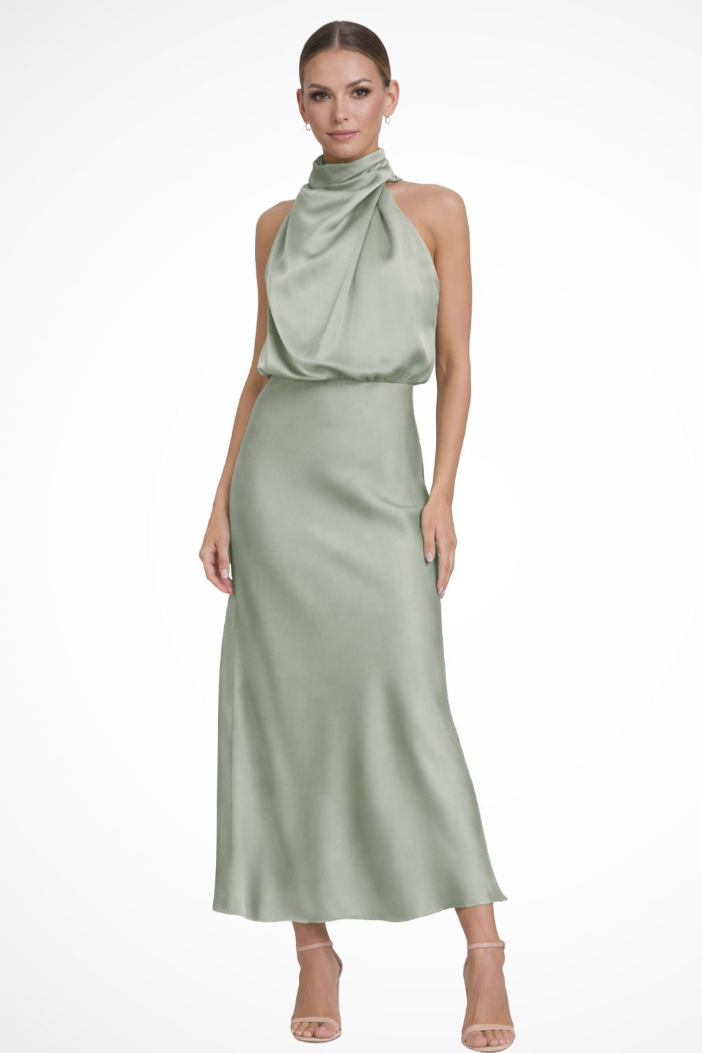 Adrielle | Elegant Halter Neck Satin Midi Dress