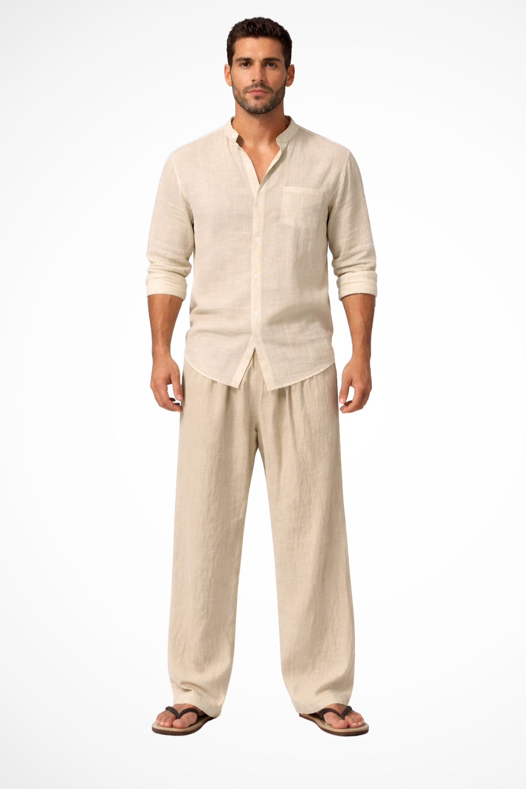 Gareth | Men's Relaxed Linen Grandad Collar Two Piece Set