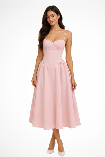 Luneth | Elegant Corset Bodice A-Line Midi Dress