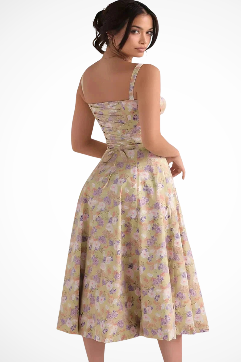 Aurelia | Floral Square Neck Corset Bow Detail Midi Dress