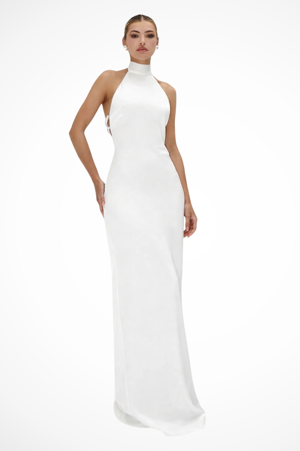 Rowella | Elegant Halter Backless Chain Detail Maxi Dress