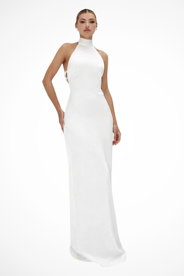 Rowella | Elegant Halter Backless Chain Detail Maxi Dress