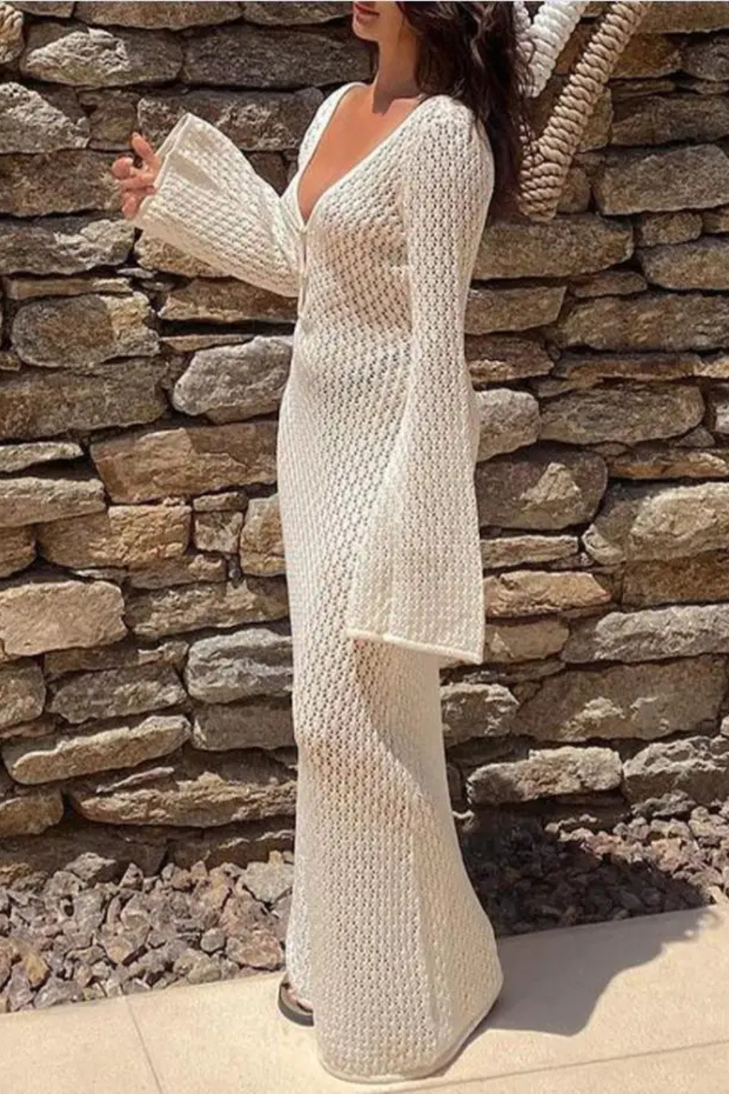 Seraphina | Elegant Crochet Deep V Keyhole Maxi Dress