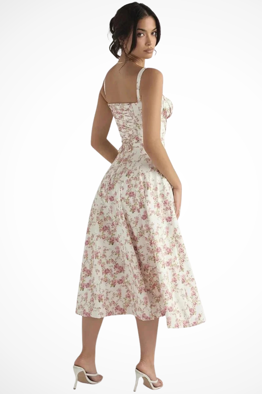 Aurelia | Floral Square Neck Corset Bow Detail Midi Dress