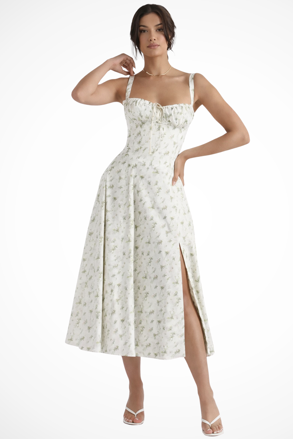 Aurelia | Floral Square Neck Corset Bow Detail Midi Dress