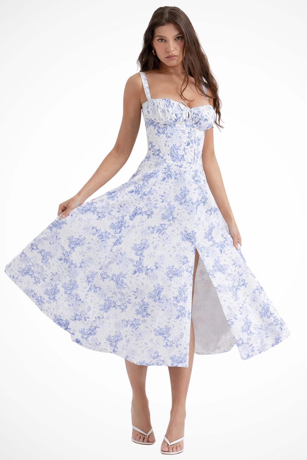 Aurelia | Floral Square Neck Corset Bow Detail Midi Dress