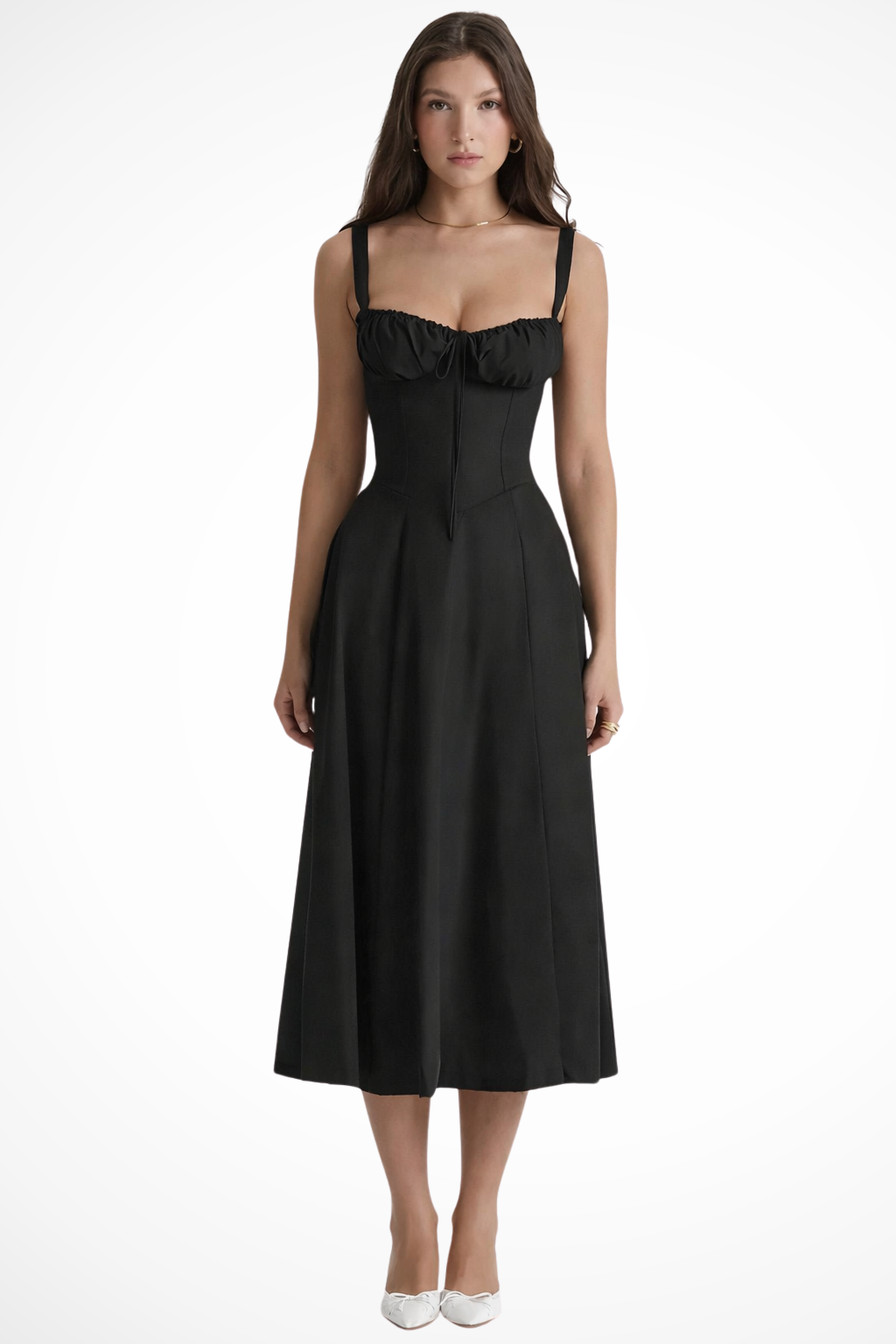 Aurelia | Floral Square Neck Corset Bow Detail Midi Dress