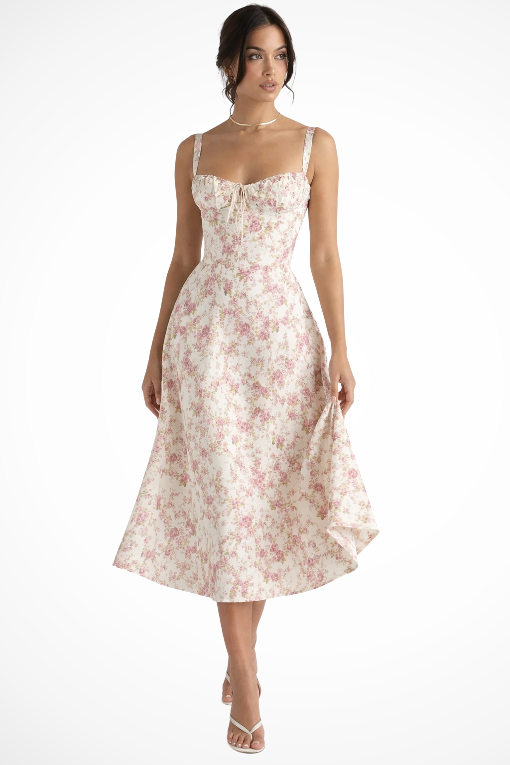 Aurelia | Floral Square Neck Corset Bow Detail Midi Dress