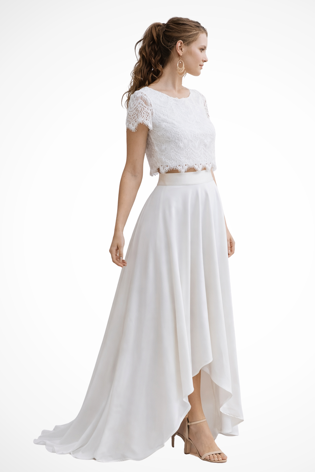 Evangeline | Elegant Lace Crop Top Two Piece Graduation Dress