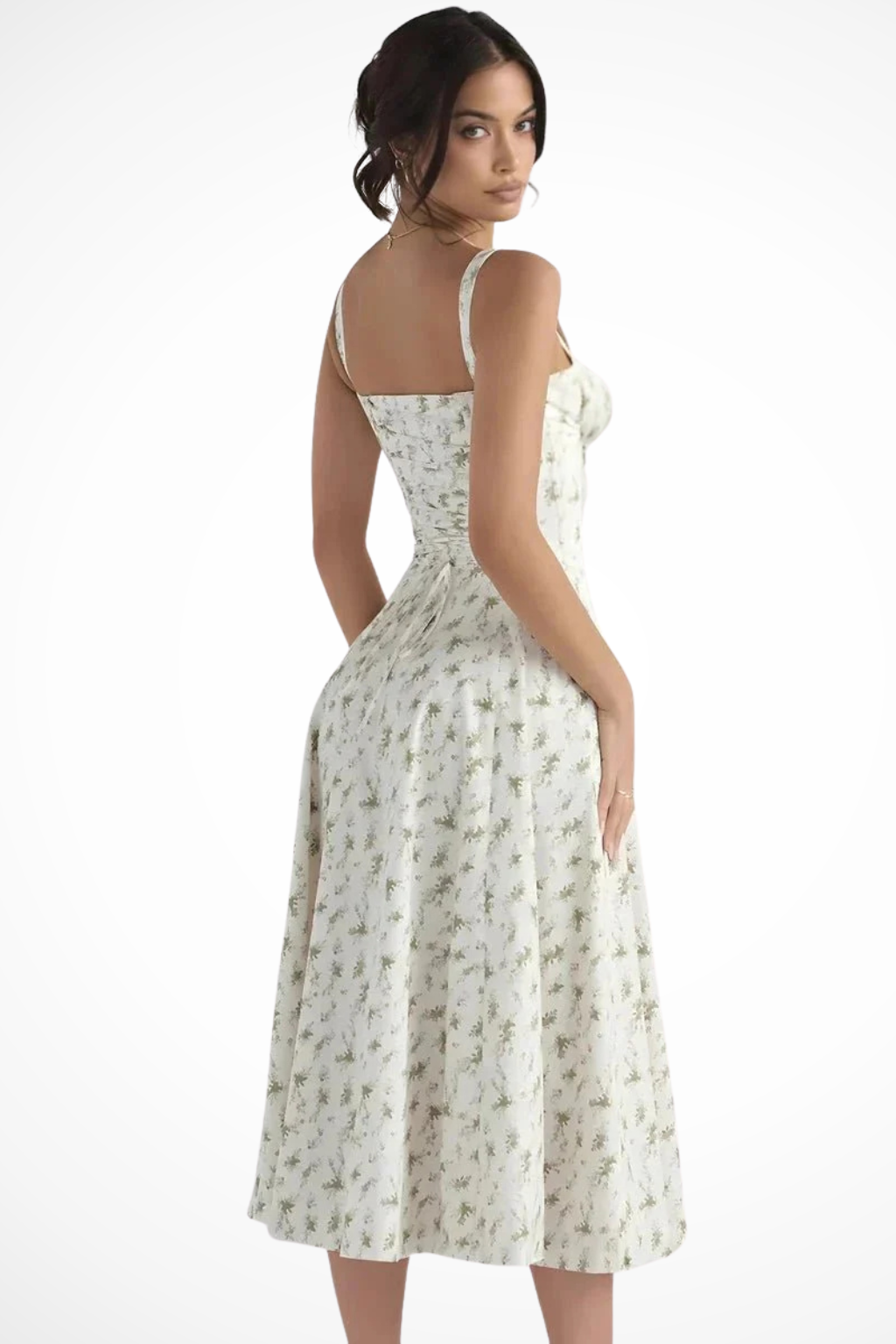 Aurelia | Floral Square Neck Corset Bow Detail Midi Dress
