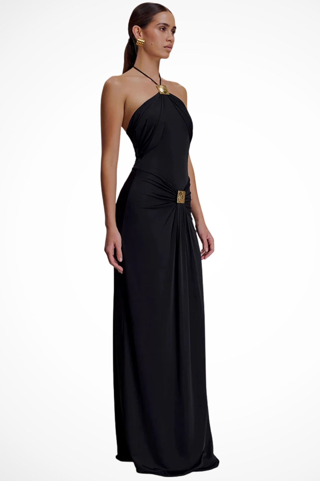 Luneth | Elegant Halter Draped Formal Maxi Dress