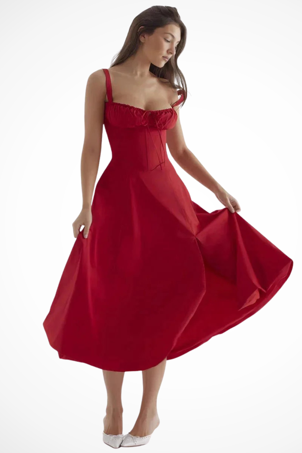 Aurelia | Floral Square Neck Corset Bow Detail Midi Dress