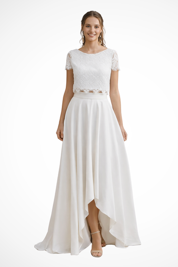Evangeline | Elegant Lace Crop Top Two Piece Graduation Dress