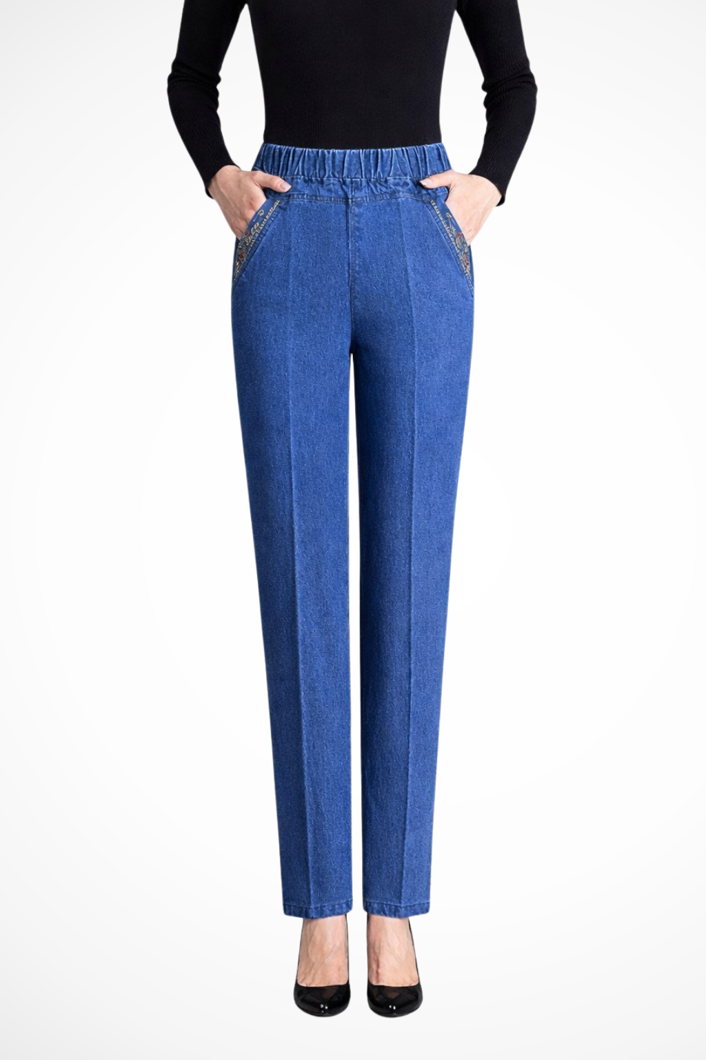 Evangeline | Elegant Straight Leg Embroidered Denim Trousers