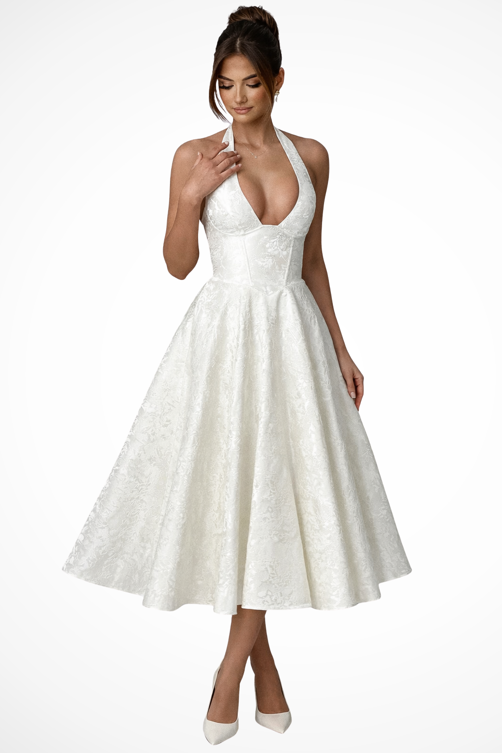 Valentina | Elegant Halter Neck Structured Midi Dress