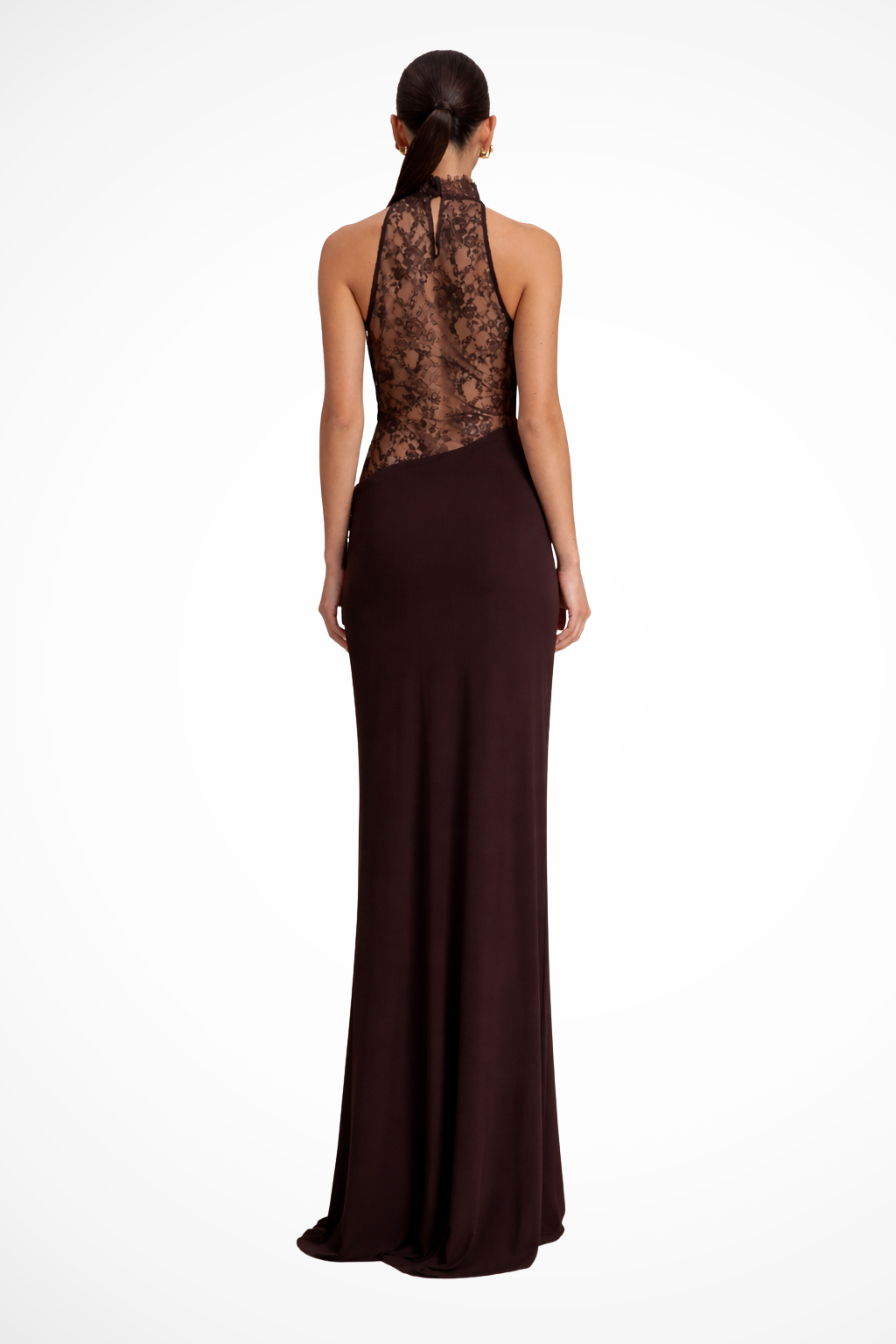 Rowella | Elegant Halter Lace Panel Floor Length Wedding Guest Dress