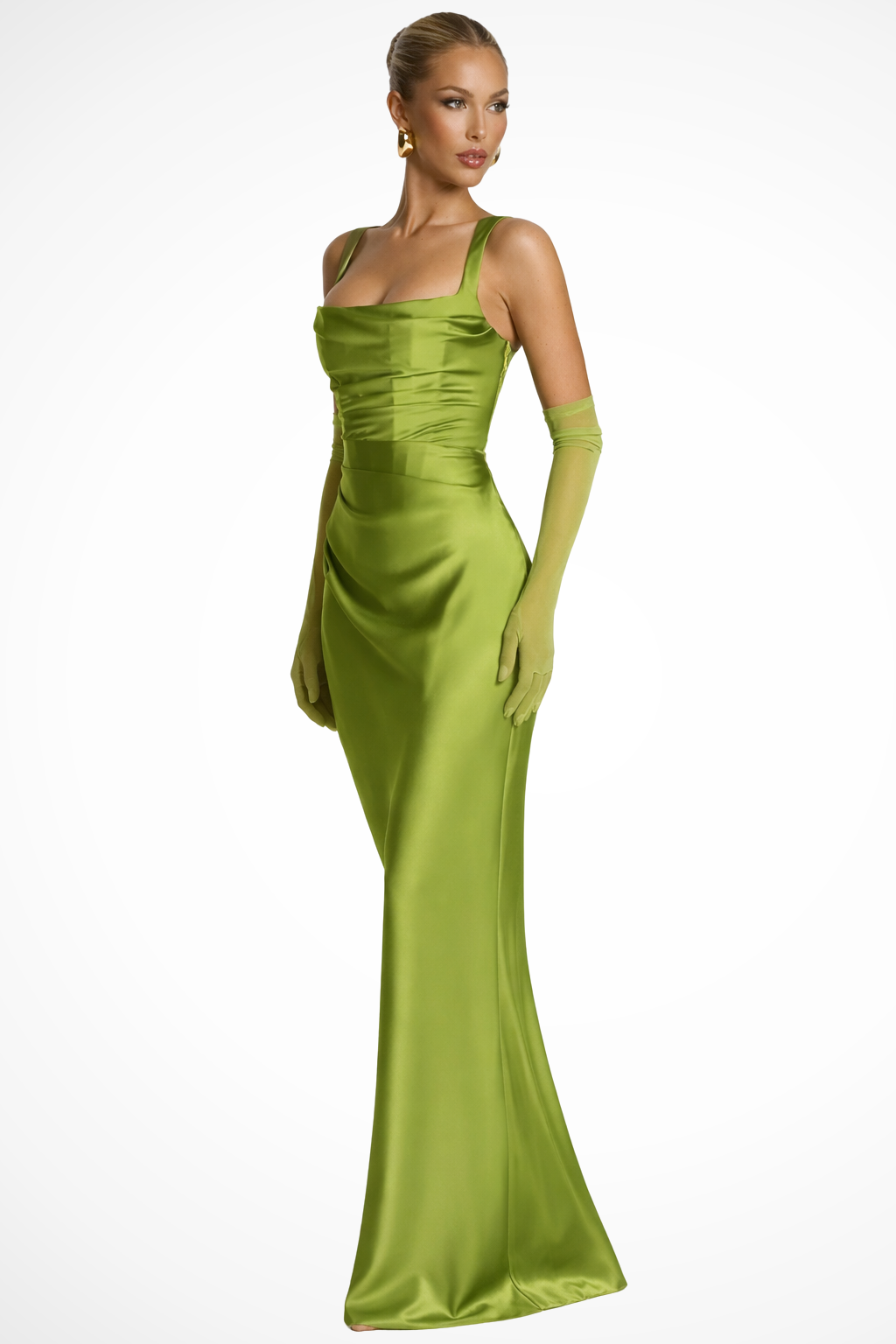 Ophelia | Elegant Square Neck Ruched Satin Maxi Dress