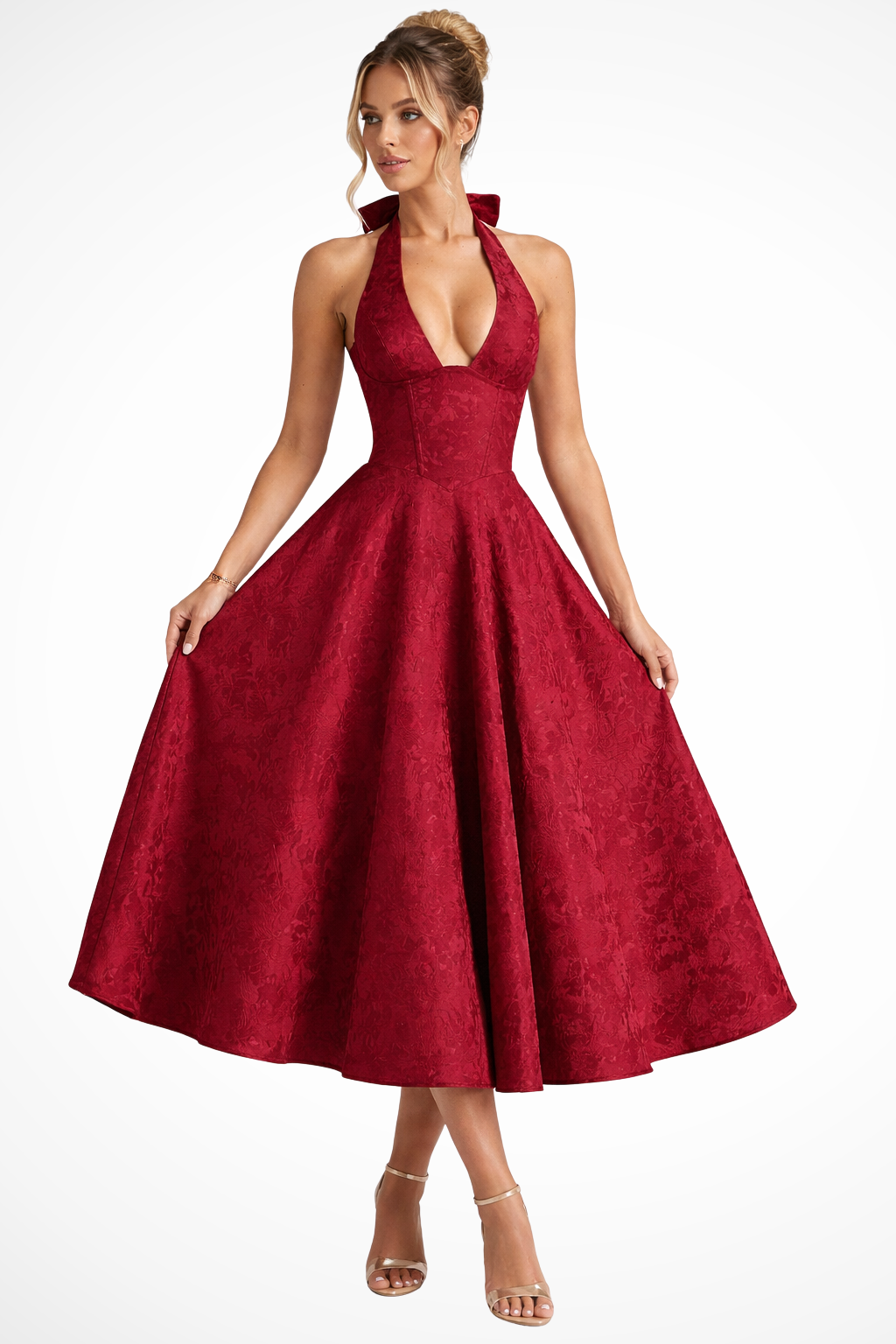 Valentina | Elegant Halter Neck Structured Midi Dress