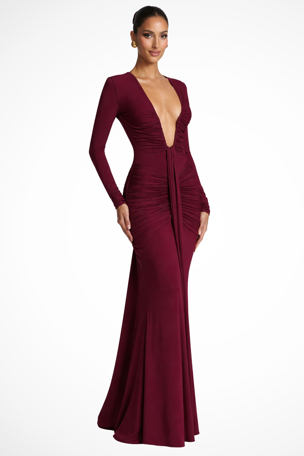 Valentina | Elegant Ruched Deep V Maxi Dress