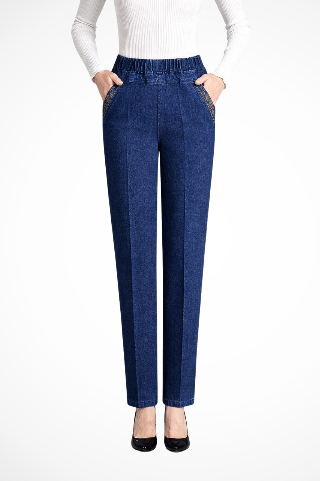 Evangeline | Elegant Straight Leg Embroidered Denim Trousers