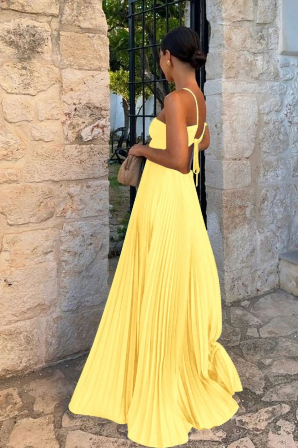 Rowella | Elegant Pleated Halter Backless Maxi Dress