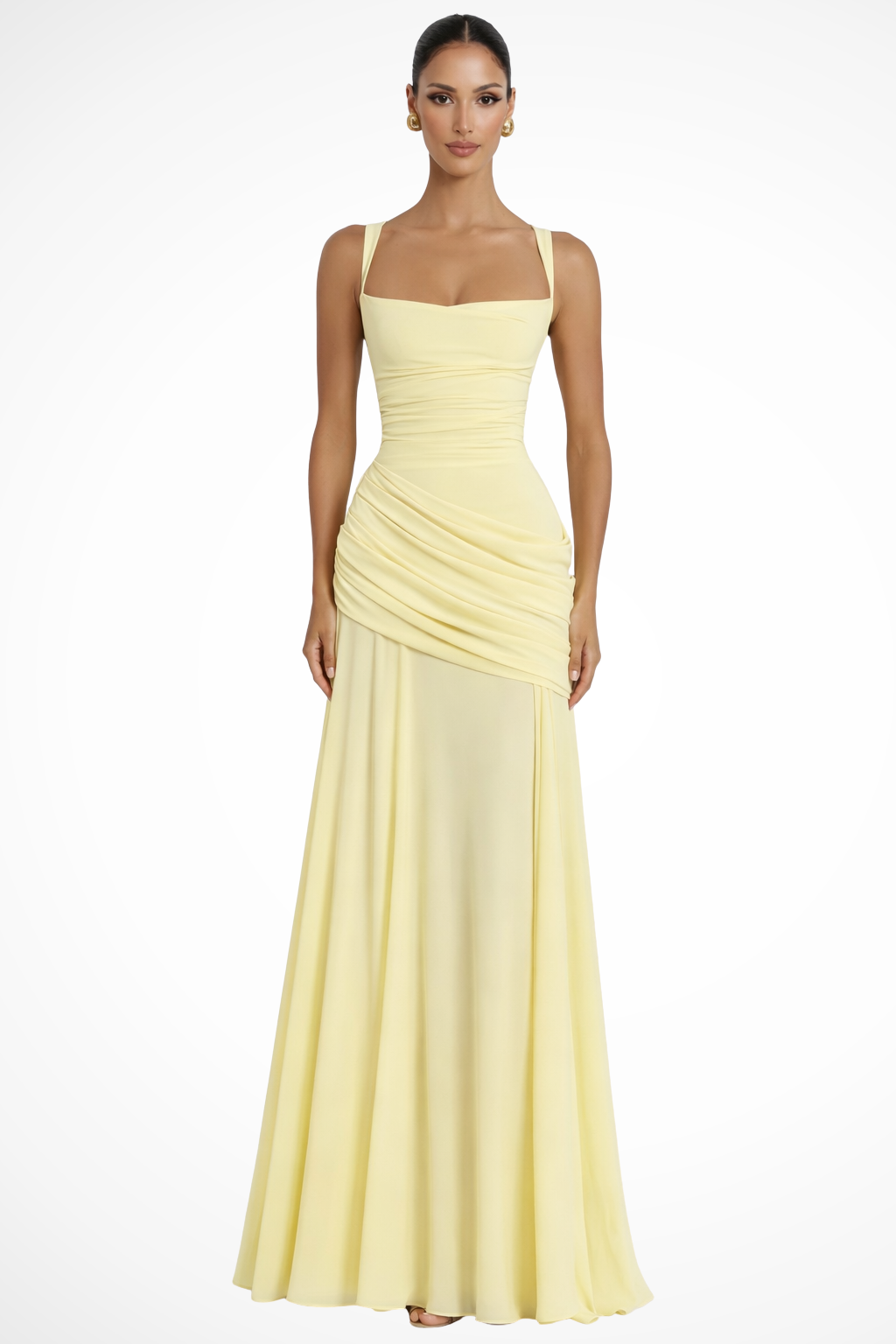 Genevieve | Elegant Square Neck Ruched Formal Maxi Dress