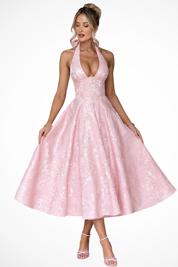 Valentina | Elegant Halter Neck Structured Midi Dress