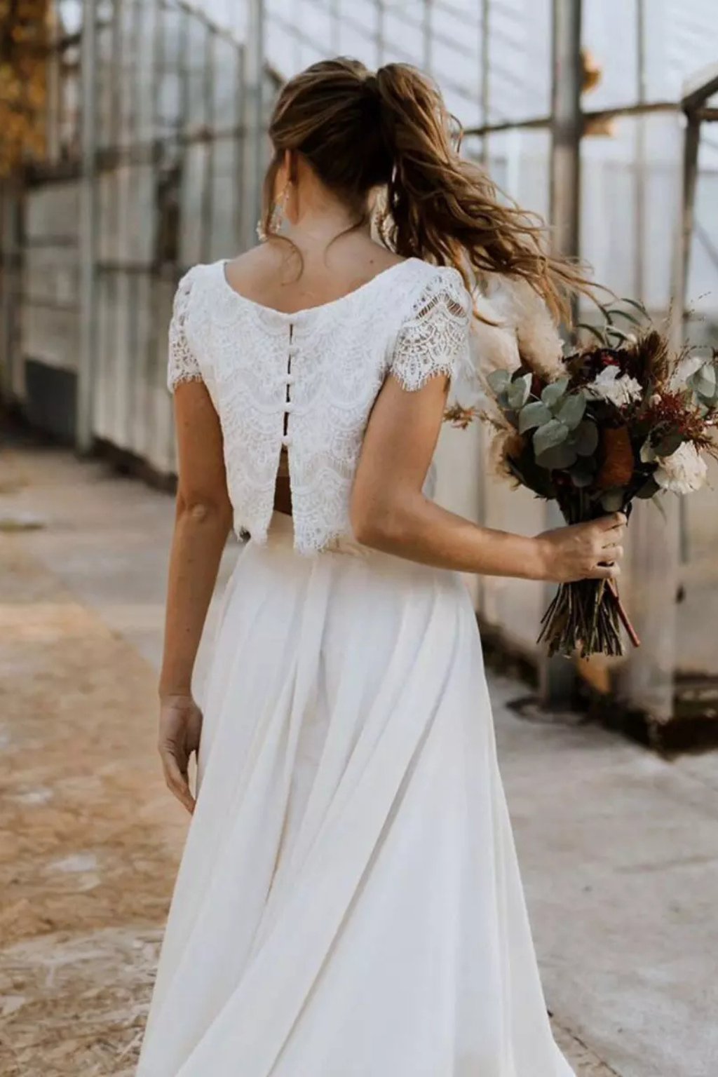 Evangeline | Elegant Lace Crop Top Two Piece Graduation Dress