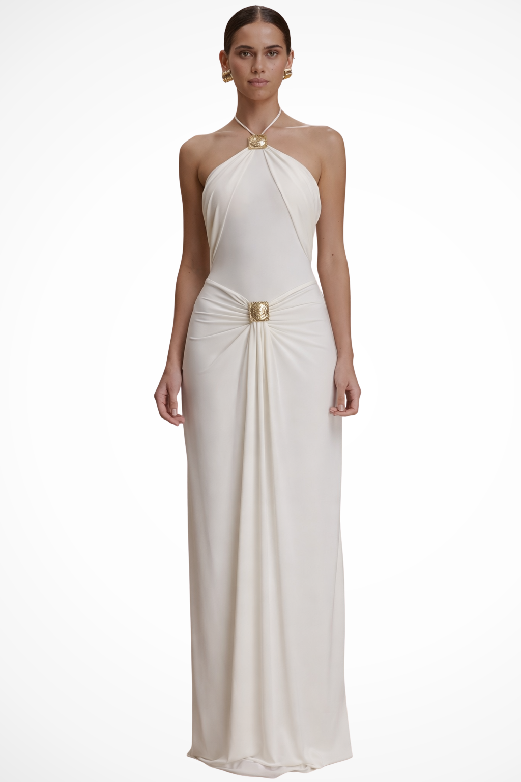 Luneth | Elegant Halter Draped Formal Maxi Dress