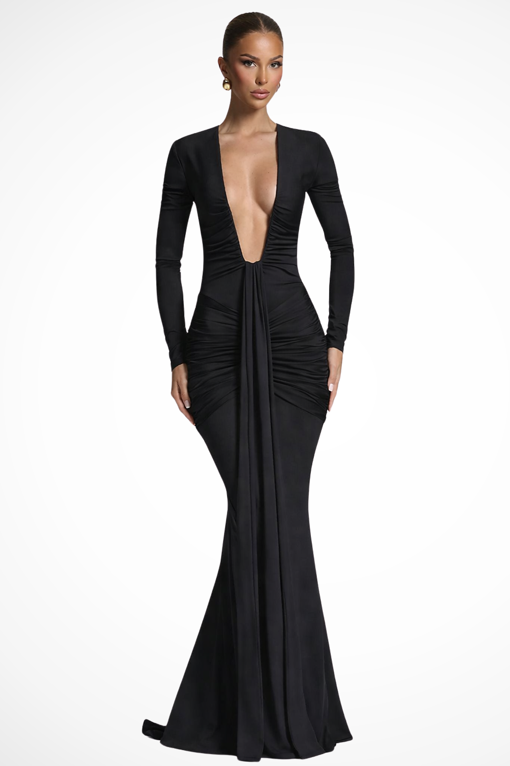 Valentina | Elegant Ruched Deep V Maxi Dress