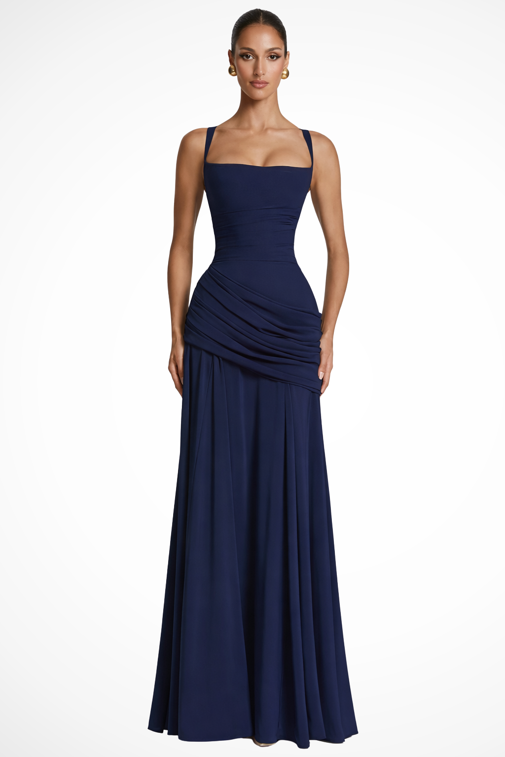 Genevieve | Elegant Square Neck Ruched Formal Maxi Dress