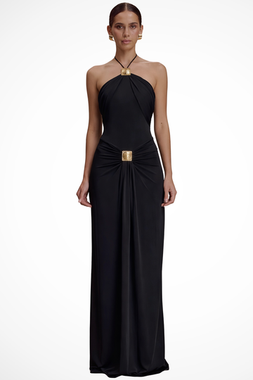 Luneth | Elegant Halter Draped Formal Maxi Dress
