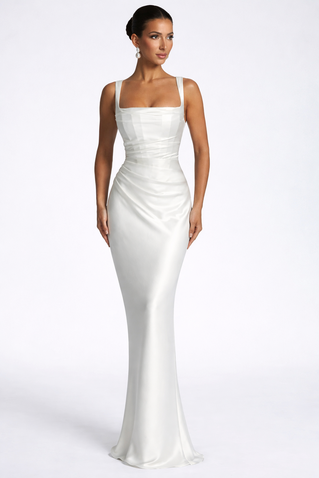 Ophelia | Elegant Square Neck Ruched Satin Maxi Dress
