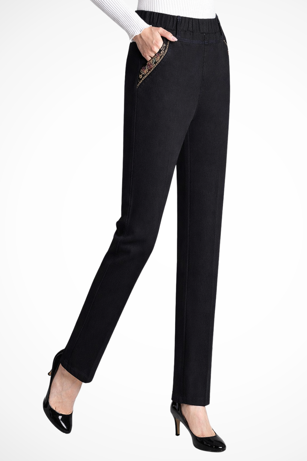 Evangeline | Elegant Straight Leg Embroidered Denim Trousers