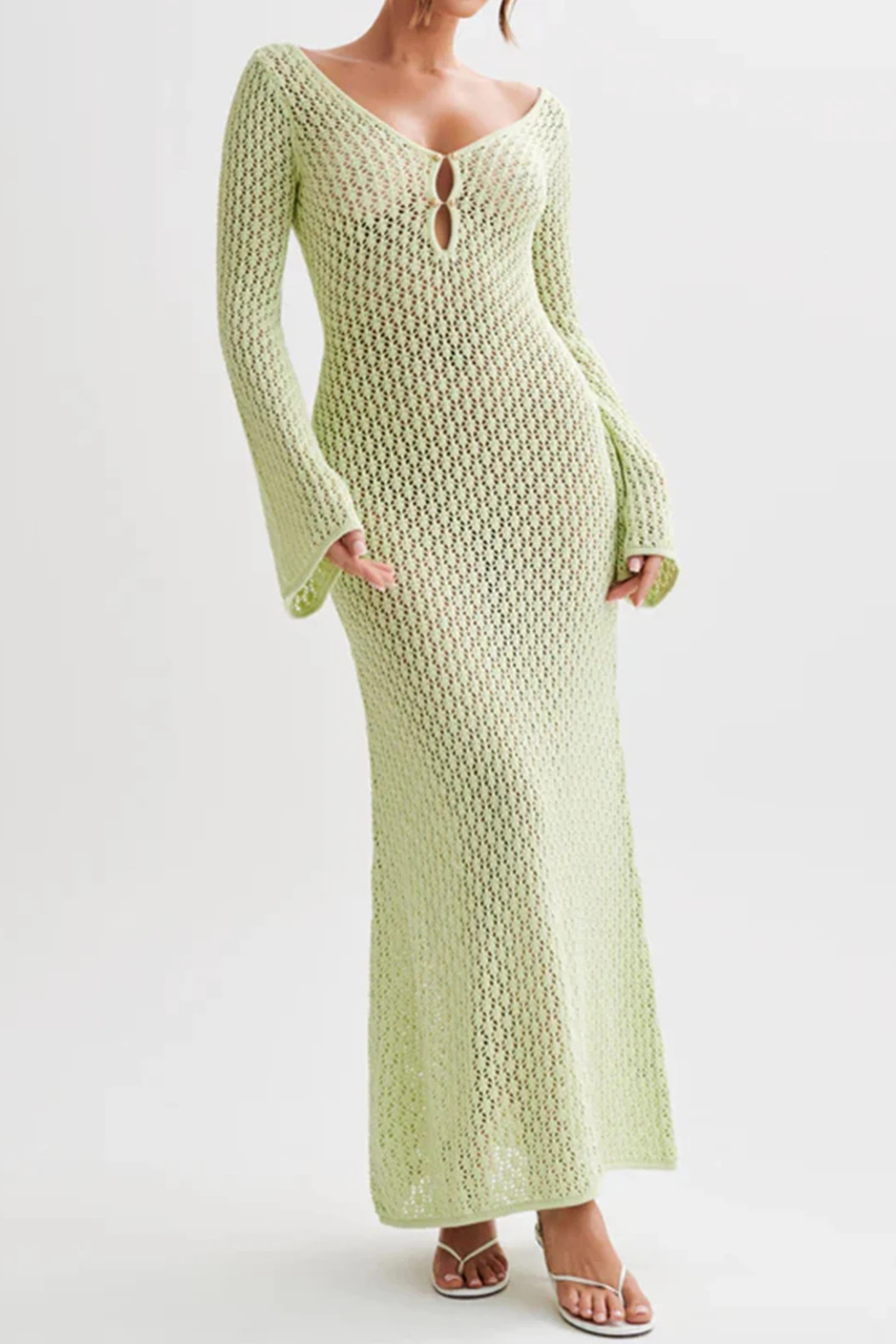 Seraphina | Elegant Crochet Deep V Keyhole Maxi Dress